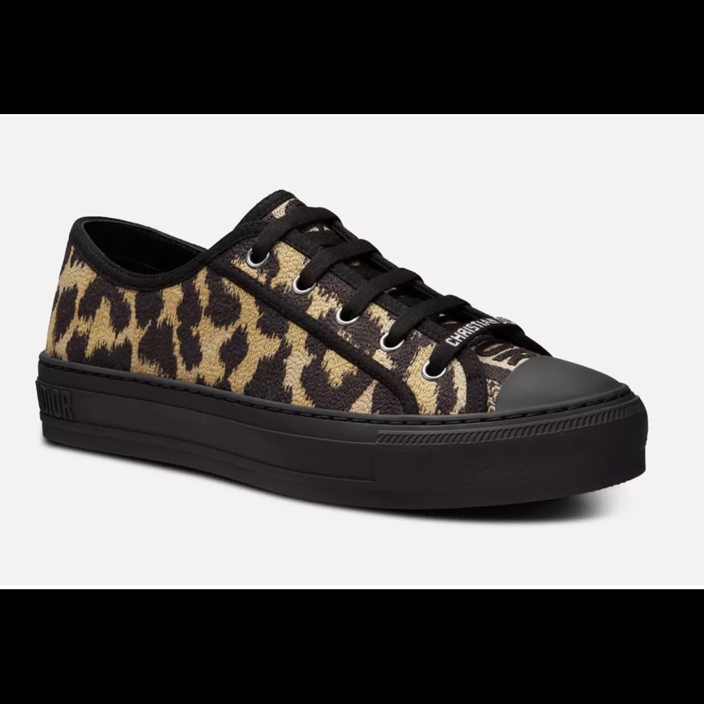Dior Shoes | Beige Black Leopard Spots Print Cotton Flat Lace Up Low Sneakers